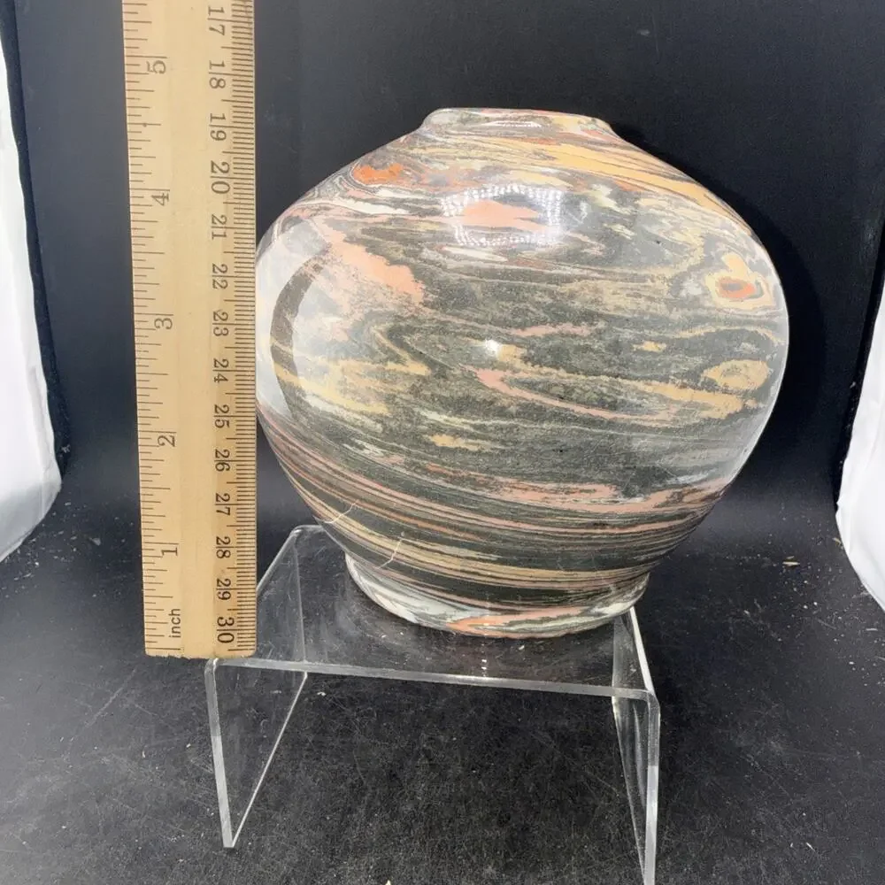 KLER Studio Art Pottery Agateware Neriage Vase Signed Dated 1997 #26 Hand Thrown